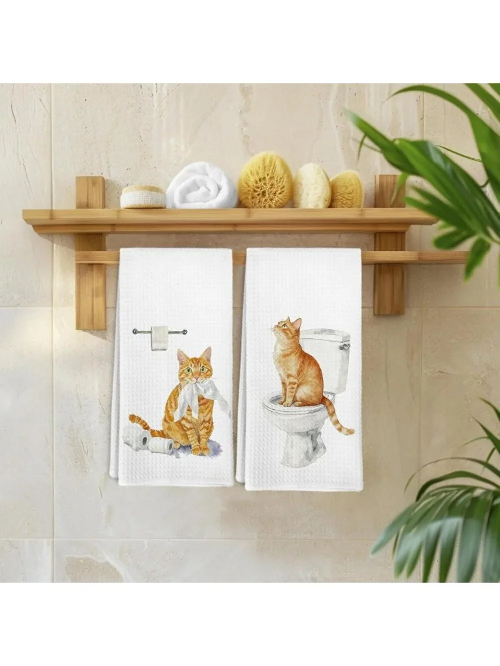 Cute Orange Tabby Cat Hand Towels Set of 2 for Kitchen & Bathroom Decor, Gifts